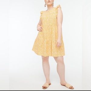 J Crew ruffle sleeveless yellow/white floral tiered dress with pockets! NWOT.